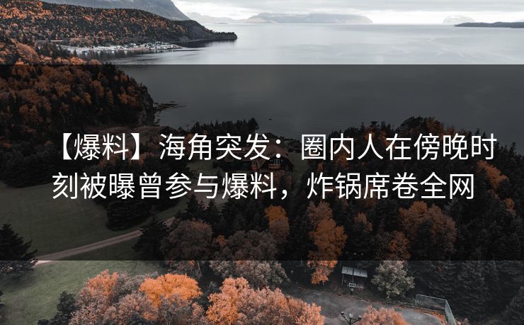 【爆料】海角突发：圈内人在傍晚时刻被曝曾参与爆料，炸锅席卷全网