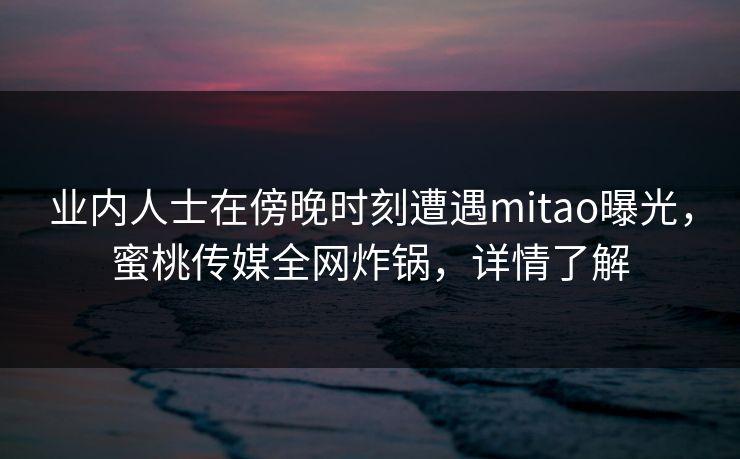 业内人士在傍晚时刻遭遇mitao曝光，蜜桃传媒全网炸锅，详情了解