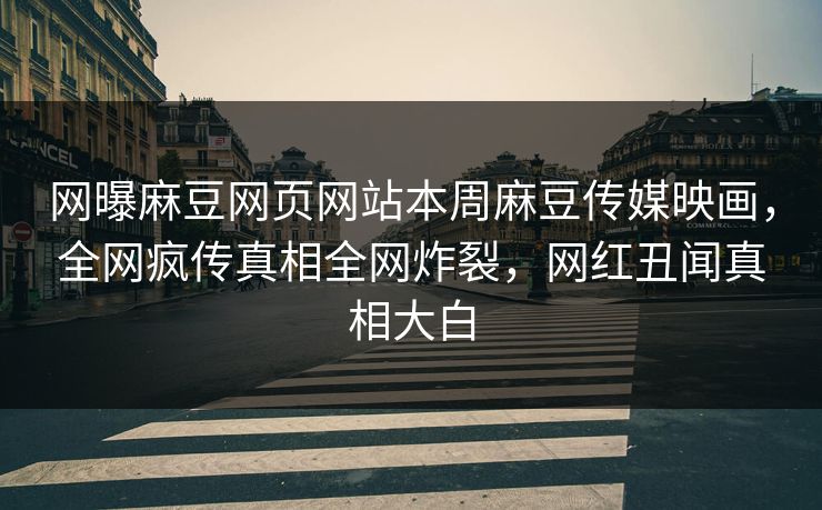 网曝麻豆网页网站本周麻豆传媒映画，全网疯传真相全网炸裂，网红丑闻真相大白