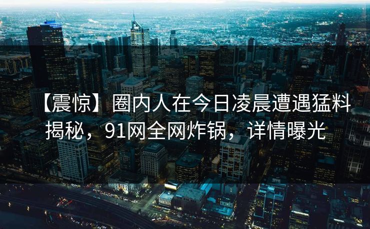 【震惊】圈内人在今日凌晨遭遇猛料揭秘，91网全网炸锅，详情曝光